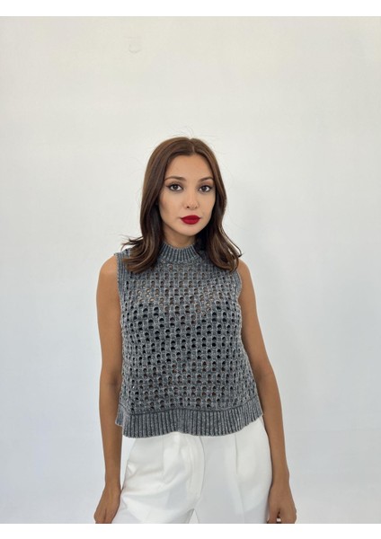 43021 Triko File Süveter-Antrasit