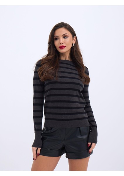 42271 Triko Çizgili Salaş Kazak-Antrasit-Siyah fırsatları