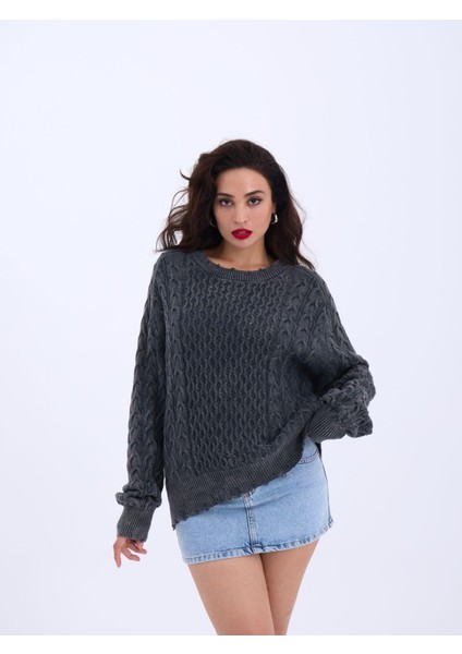 43271 Triko Salaş Saç Örgü Kazak-Siyah