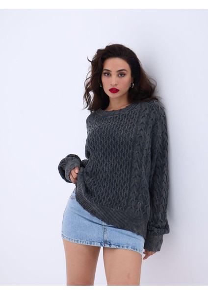 43271 Triko Salaş Saç Örgü Kazak-Siyah modelleri