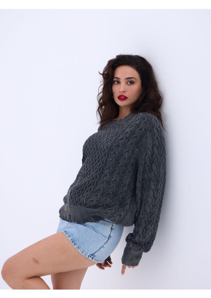 43271 Triko Salaş Saç Örgü Kazak-Siyah fırsatları