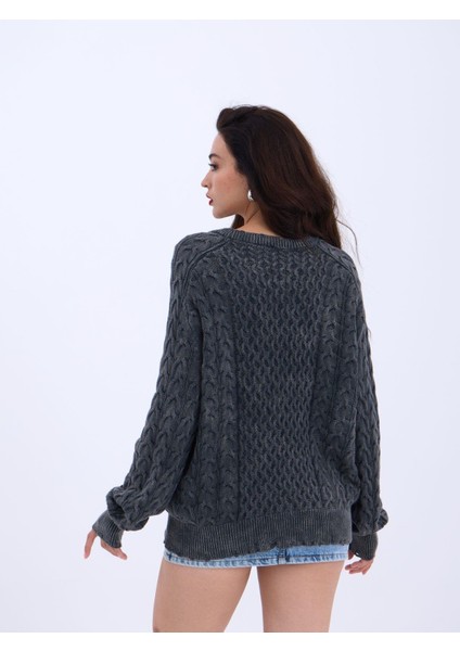 43271 Triko Salaş Saç Örgü Kazak-Siyah indirimleri