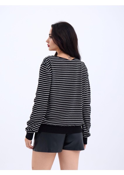 4215 Triko Çizgili Salaş Kazak-Siyah-Ekru indirimleri