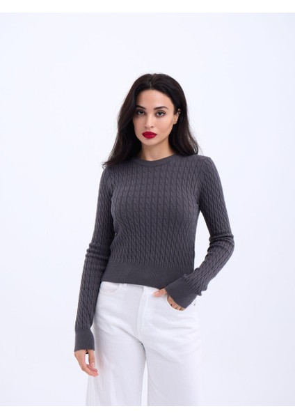 4211 Triko Saç Örgü Kazak-Antrasit
