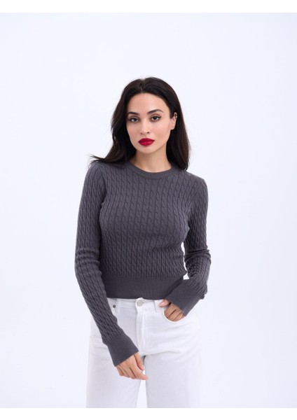 4211 Triko Saç Örgü Kazak-Antrasit modelleri