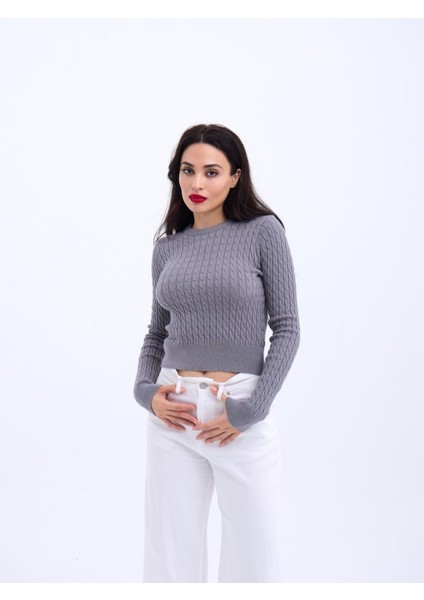 4211 Triko Saç Örgü Kazak-Gri modelleri