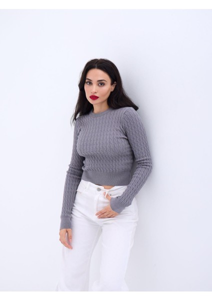 4211 Triko Saç Örgü Kazak-Gri fırsatları