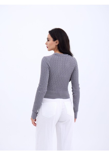 4211 Triko Saç Örgü Kazak-Gri indirimleri
