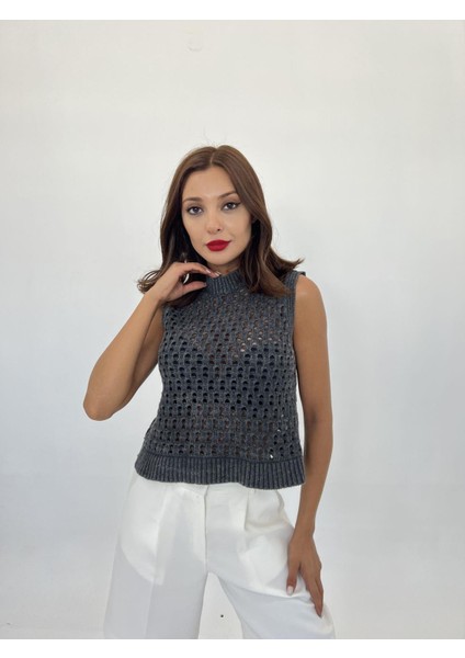 43021 Triko File Süveter-Siyah