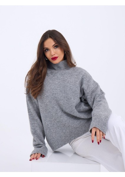 43081 Triko Yarım Balıkçı Salaş Kazak-Gri modelleri