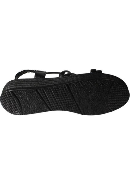 Yazkış Kadın Siyah Ten Üzeri Bant Atkılı 4cm Kalın Taban Arkası Lastikli Sandalet fırsatları