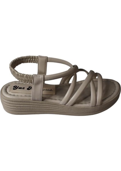 Yazkış Kadın Siyah Ten Üzeri Bant Atkılı 4cm Kalın Taban Arkası Lastikli Sandalet fiyatları