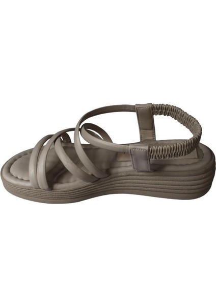 Yazkış Kadın Siyah Ten Üzeri Bant Atkılı 4cm Kalın Taban Arkası Lastikli Sandalet modelleri