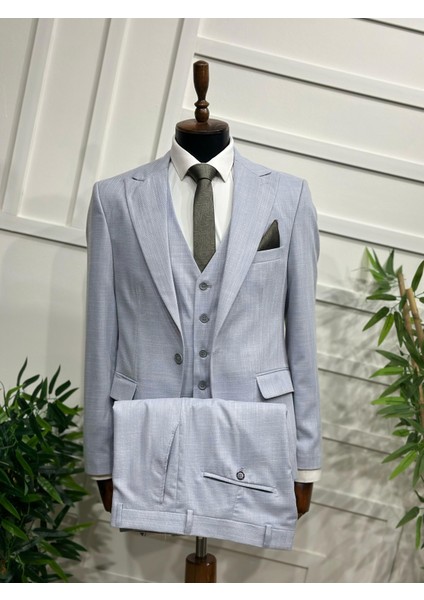 Keten Yelekli Slim Fit Takım Elbise
