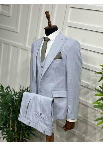 Keten Yelekli Slim Fit Takım Elbise