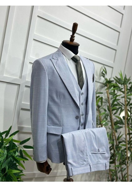 Keten Yelekli Slim Fit Takım Elbise