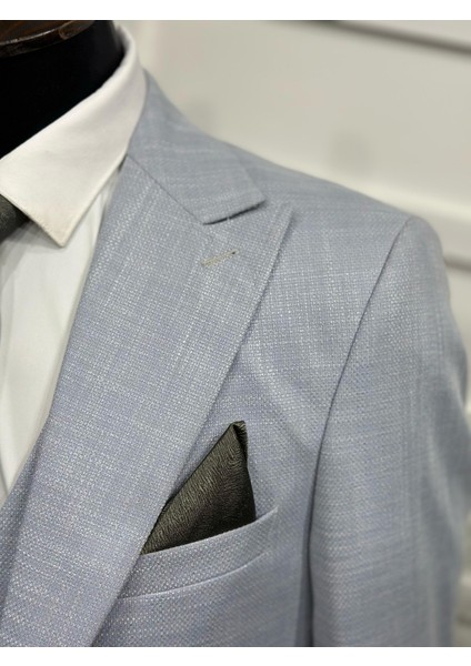 Keten Yelekli Slim Fit Takım Elbise