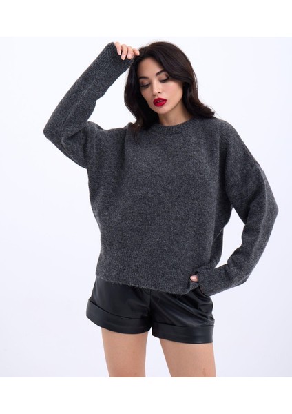 43031 Triko Yarım Balıkçı Kısa Kazak-Antrasit