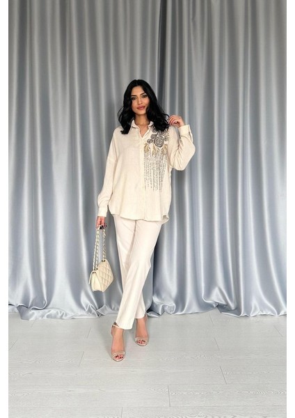 Krem Pulpayet Nakışlı Bedensiz Gömlek indirimleri