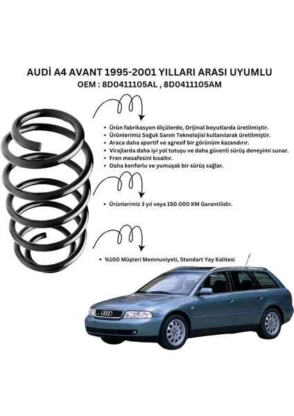 Ön Helezon Yay Takımı - 2 Adet Standart Yay ST102004F, Audi A4 Avant (1995-2000) Uyumlu