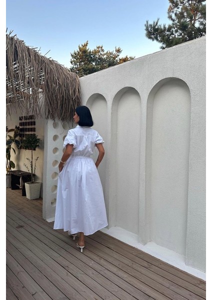 Beyaz Nakışlı Işlemeli Elbise