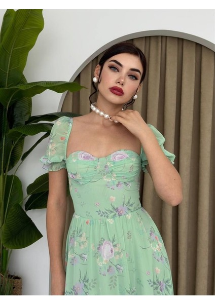 Şifon Kumaş Dijital Desen Baskılı Elbise