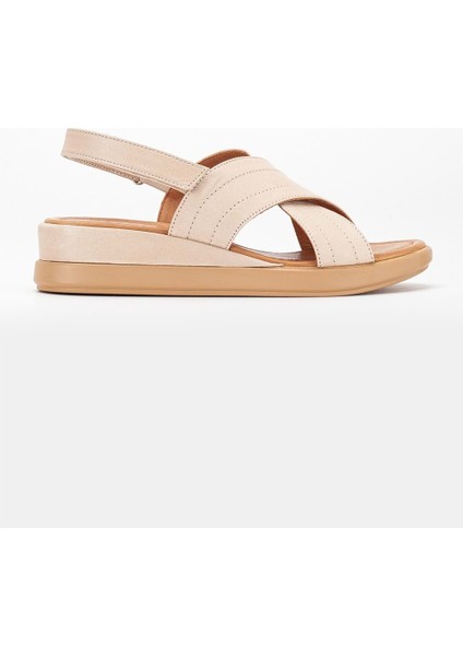 Kadın Deri Arkası Cırtlı Sandalet - Taba modelleri