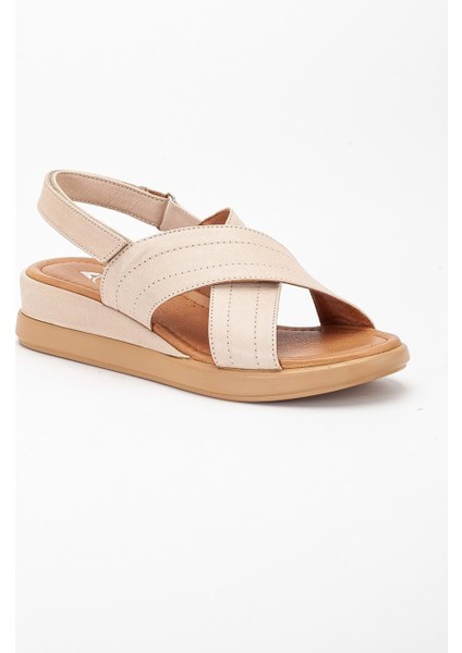 Kadın Deri Arkası Cırtlı Sandalet - Taba fırsatları
