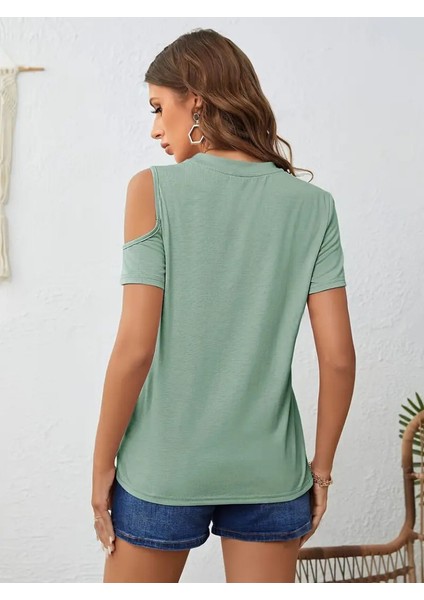 Kadın Kısa Kollu Tek Omuzu Açık Damla Detaylı Viskon Bluz modelleri