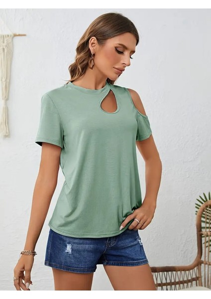 Kadın Kısa Kollu Tek Omuzu Açık Damla Detaylı Viskon Bluz fırsatları