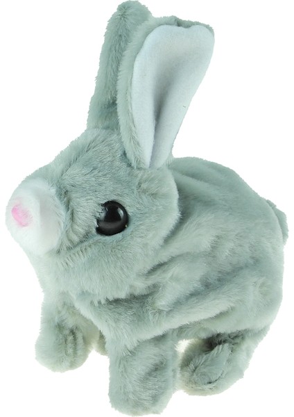 Oyuncak Tavşan Sevimli Pelüş Tavşan Gri Sesli Hareket Pilli 17CM