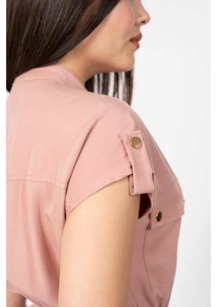 Zarafetin Gücü Hakim Yaka Kemerli ve Full Düğmeli Uzun Elbise 50311 fırsatları