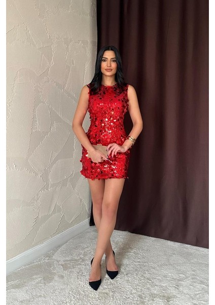 Kırmızı Payetli Elbise