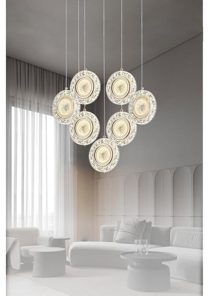 3032-6+1 7li Sarkıt 3 Renk LED Avize