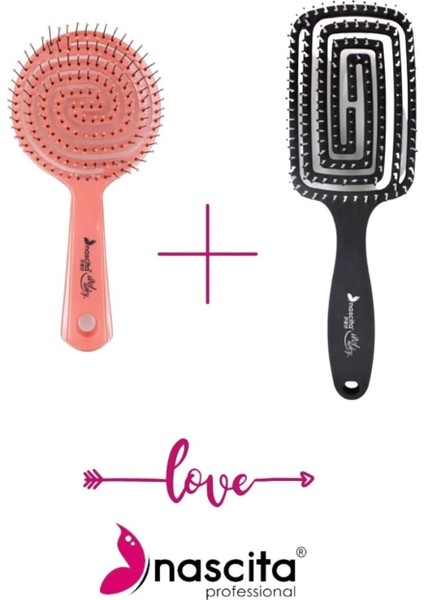 Üç Boyutlu Saç Fırçası Siyah ve Oval Saç Fırçası Pembe