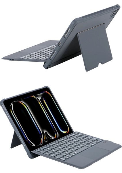 Apple iPad 11. Nesil (A16) 11 Inc (2025) Rgb LED Işıklı Manyetik Bluetooth ve Touchpad Özellikli Kalemlikli Klavyeli Kılıf A3354 A3355