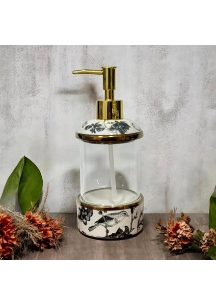 Kuş ve Çiçek Desenli Cam Sıvı Sabunluk