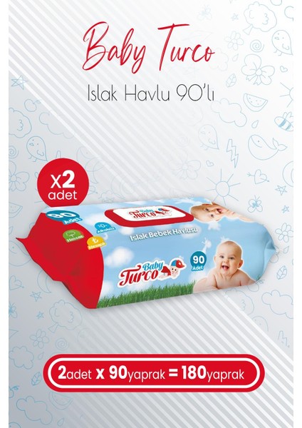 Islak Bebek Havlusu 90' Lı x 2 Adet (180 Yaprak)
