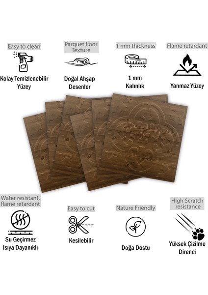 Kendinden Yapışkanlı 3D Kabartmalı Pvc Duvar Paneli Antik Solo Desen 41x41 cm/ 6 Adet /1 m²