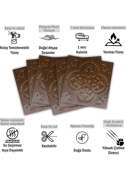 Kendinden Yapışkanlı 3D Kabartmalı Pvc Teak Solo Desen 41x41 cm/ 6 Adet /1 m²