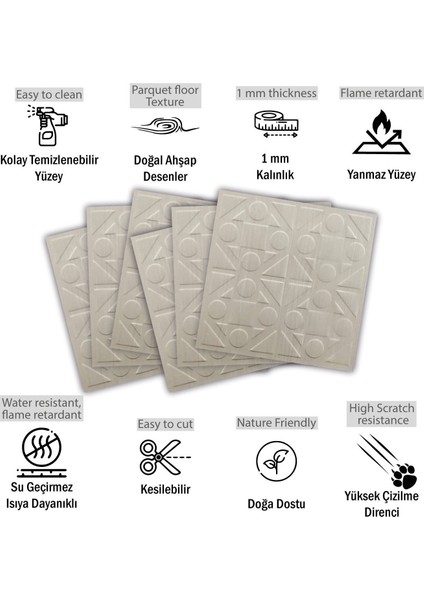 Kendinden Yapışkanlı 3D Kabartmalı Pvc Duvar Paneli Beyaz Huş Kareli Desen 41x41 cm/ 6 Adet /1 M²