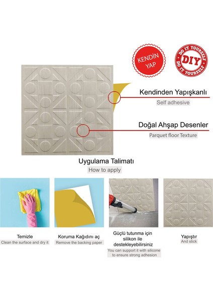 Kendinden Yapışkanlı 3D Kabartmalı Pvc Duvar Paneli Beyaz Huş Kareli Desen 41x41 cm/ 6 Adet /1 M²