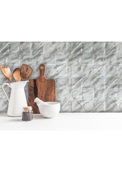 Kendinden Yapışkanlı 3D Kabartmalı Pvc Duvar Paneli Mermer Kareli Desen 41x41 cm/ 6 Adet /1 m²