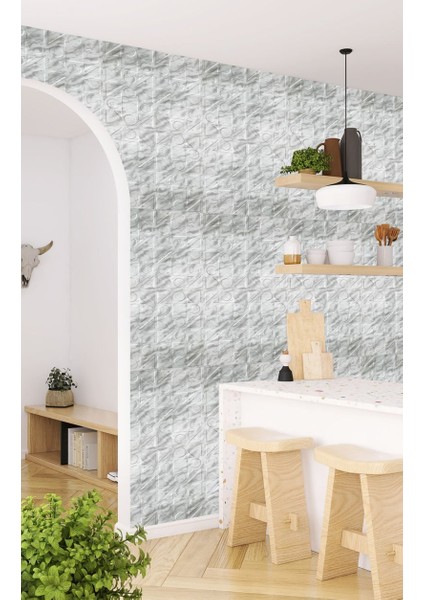 Kendinden Yapışkanlı 3D Kabartmalı Pvc Duvar Paneli Mermer Kareli Desen 41x41 cm/ 6 Adet /1 m²