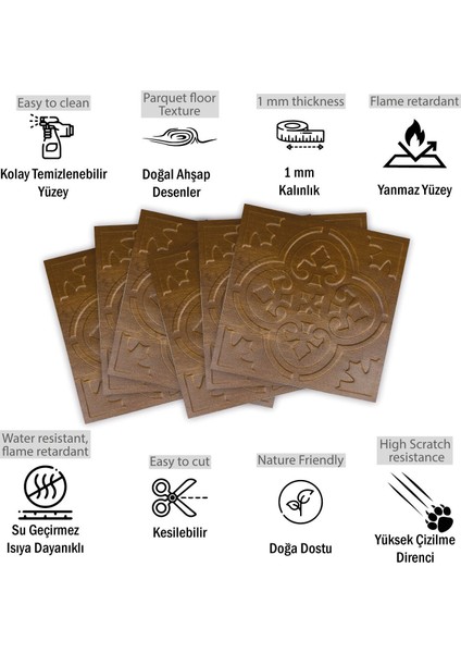 Kendinden Yapışkanlı 3D Kabartmalı Altın Meşe Solo Desen Pvc Duvar Panel 41X41 Cm/ 6 Adet /1 M²