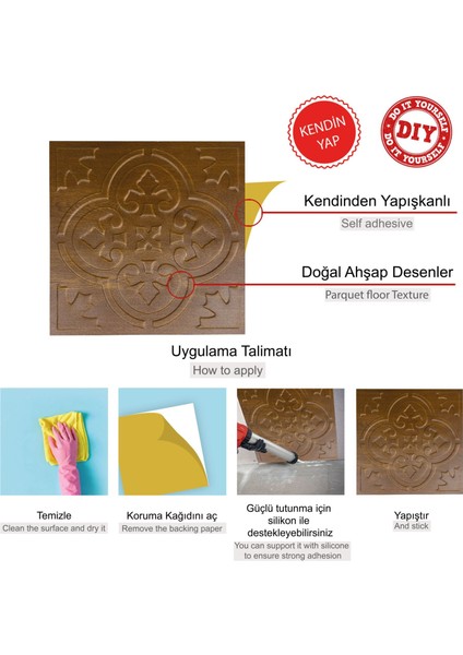 Kendinden Yapışkanlı 3D Kabartmalı Altın Meşe Solo Desen Pvc Duvar Panel 41X41 Cm/ 6 Adet /1 M²