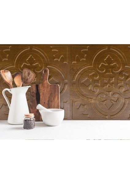 Kendinden Yapışkanlı 3D Kabartmalı Altın Meşe Solo Desen Pvc Duvar Panel 41X41 Cm/ 6 Adet /1 M²