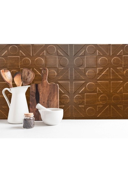 Kendinden Yapışkanlı 3D Kabartmalı Altın Meşe Kareli Desen Pvc Duvar Panel 41X41 Cm/ 6 Adet /1 M²