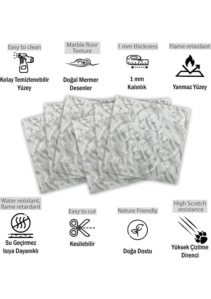 Kendinden Yapışkanlı 3D Kabartmalı Pvc Duvar Paneli Mermer Solo Desen 41x41 Cm/ 6 Adet /1 m²