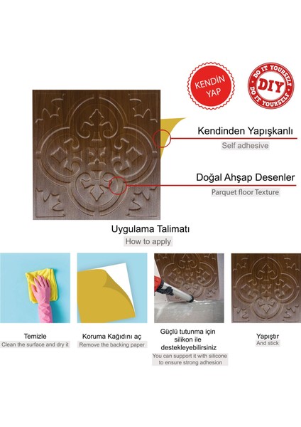Kendinden Yapışkanlı 3D Kabartmalı Pvc Teak Solo Desen 41x41 cm/ 6 Adet /1 m²